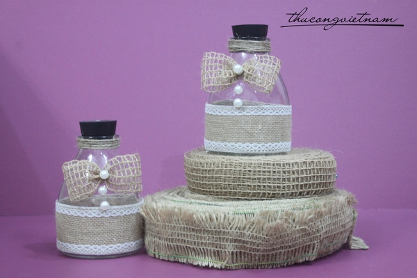 Lọ thủy tinh trang trí ruy băng dây thừng 2
